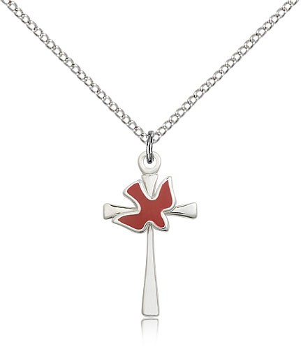 Holy Sprit Cross Pendant, Sterling Silver - 18" 1.2mm Sterling Silver Chain + Clasp