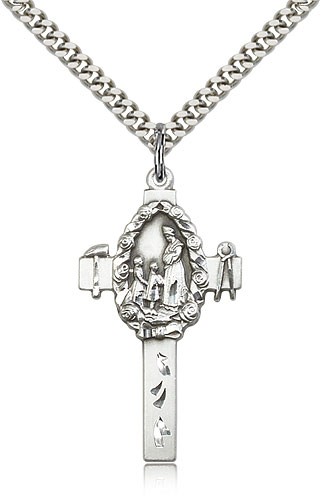 Cross Pendant, Sterling Silver - 24" 2.4mm Rhodium Plate Endless Chain
