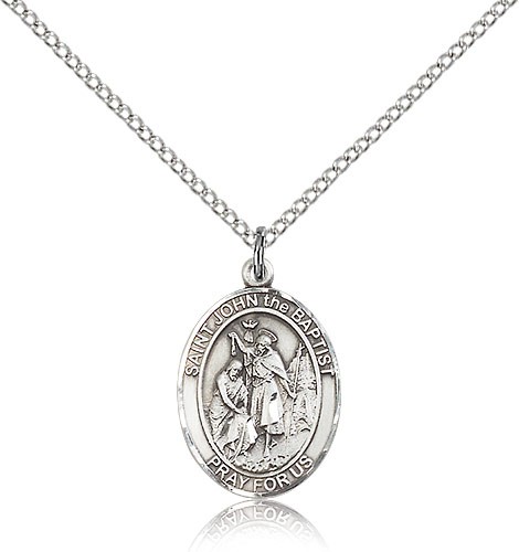 St. John the Baptist Medal, Sterling Silver, Medium - 18" 1.2mm Sterling Silver Chain + Clasp