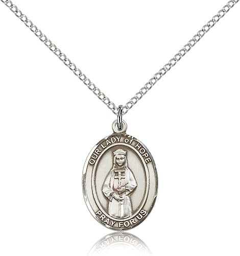 Our Lady of Hope Medal, Sterling Silver, Medium - 18" 1.2mm Sterling Silver Chain + Clasp