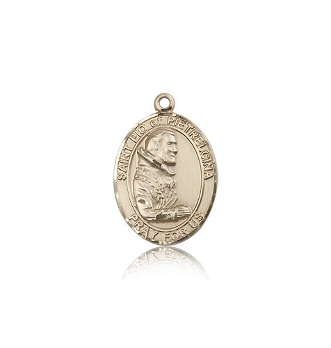 St. Pio of Pietrelcina Medal, 14 Karat Gold, Medium - 14 KT Yellow Gold