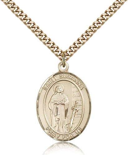 St. Susanna Medal, Gold Filled, Large - 24" 2.4mm Gold Plated Chain + Clasp