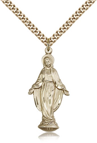 Miraculous Medal, Gold Filled - 24" 2.4mm Gold Plated Endless Chain