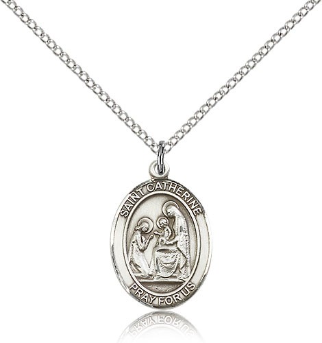 St. Catherine of Siena Medal, Sterling Silver, Medium - 18" 1.2mm Sterling Silver Chain + Clasp