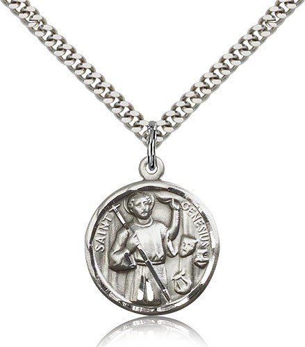 Genesius Medal, Sterling Silver - 24" 2.4mm Rhodium Plate Endless Chain
