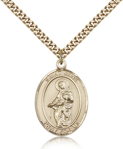 St. Jane of Valois Medal, Gold Filled, Large - 24" 2.4mm Gold Plated Chain + Clasp