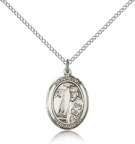 St. Elmo Medal, Sterling Silver, Medium - 18" 1.2mm Sterling Silver Chain + Clasp