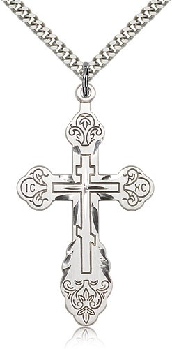 Cross Pendant, Sterling Silver - 24" 2.4mm Rhodium Plate Endless Chain
