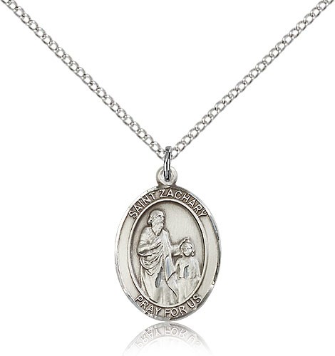 St. Zachary Medal, Sterling Silver, Medium - 18" 1.2mm Sterling Silver Chain + Clasp