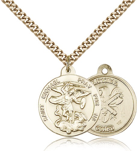 St. Michael National Guard Medal, Gold Filled - 24" 2.4mm Gold Plated Endless Chain