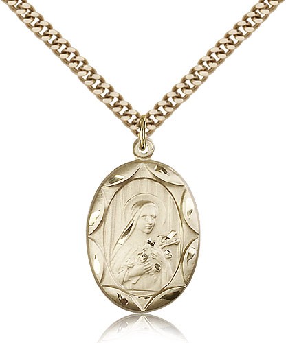 St. Theresa Medal, Gold Filled - 24" 2.4mm Gold Plated Endless Chain