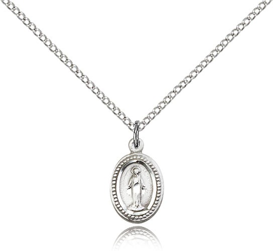 Miraculous Medal, Sterling Silver - 18" 1.2mm Sterling Silver Chain + Clasp