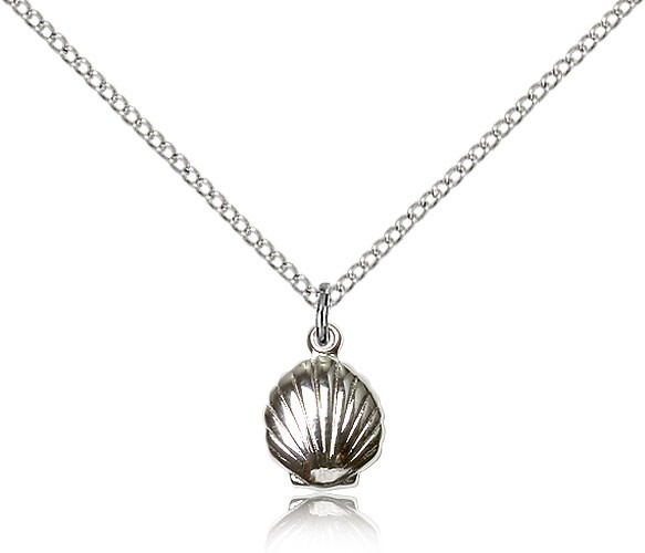 Shell Medal, Sterling Silver - 18" 1.2mm Sterling Silver Chain + Clasp