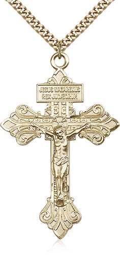 Crucifix Pendant, Gold Filled - 24" 2.4mm Gold Plated Endless Chain