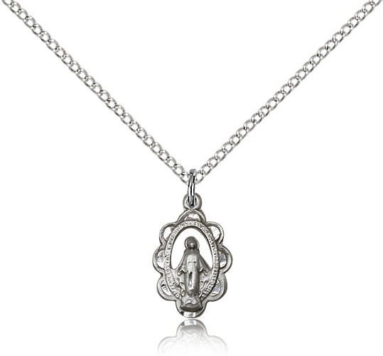 Miraculous Medal, Sterling Silver - 18" 1.2mm Sterling Silver Chain + Clasp