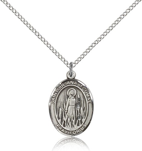 St. Juliana Medal, Sterling Silver, Medium - 18" 1.2mm Sterling Silver Chain + Clasp
