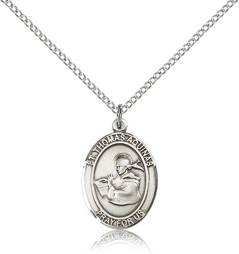 St. Thomas Aquinas Medal, Sterling Silver, Medium - 18" 1.2mm Sterling Silver Chain + Clasp