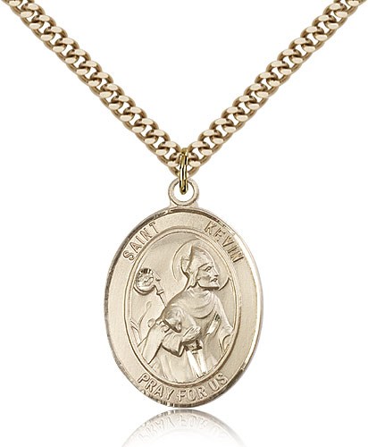St. Kevin Medal, Gold Filled, Large - 24" 2.4mm Gold Plated Chain + Clasp