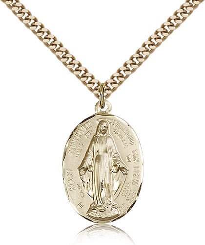 Immaculate Conception Medal, Gold Filled - 24" 2.4mm Gold Plated Endless Chain