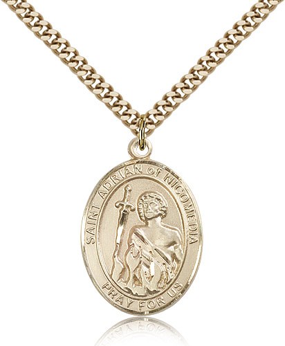 St. Adrian of Nicomedia Medal, Gold Filled, Large - 24" 2.4mm Gold Plated Chain + Clasp