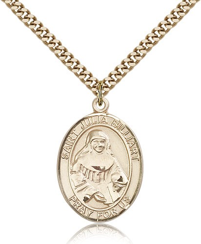 St. Julia Billiart Medal, Gold Filled, Large - 24" 2.4mm Gold Plated Chain + Clasp