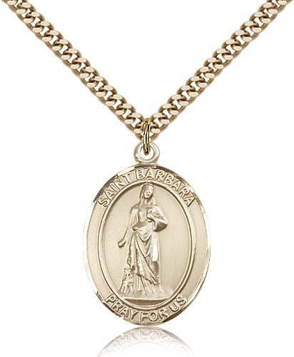 St. Barbara Medal, Gold Filled, Large - 24" 2.4mm Gold Plated Chain + Clasp
