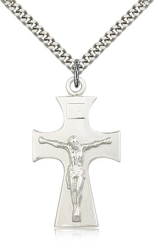 Celtic Crucifix Pendant, Sterling Silver - 24" 2.4mm Rhodium Plate Endless Chain