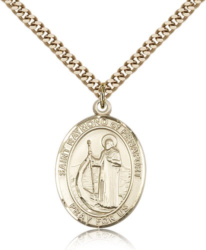 St. Raymond of Penafort Medal, Gold Filled, Large - 24" 2.4mm Gold Plated Chain + Clasp