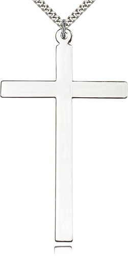 Cross Pendant, Sterling Silver - 24" 2.4mm Rhodium Plate Endless Chain