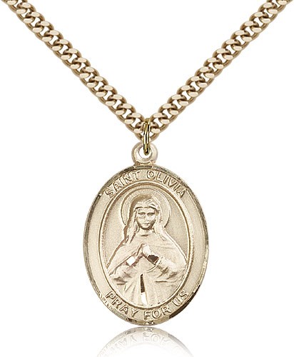 St. Olivia Medal, Sterling Silver, Large - 24" 2.4mm Gold Plated Chain + Clasp