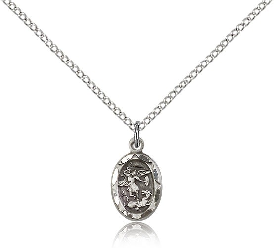 St. Michael the Archangel Medal, Sterling Silver - 18" 1.2mm Sterling Silver Chain + Clasp