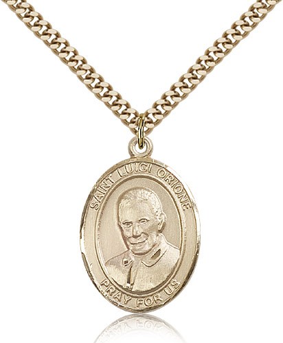St. Luigi Orione Medal, Gold Filled, Large - 24" 2.4mm Gold Plated Chain + Clasp