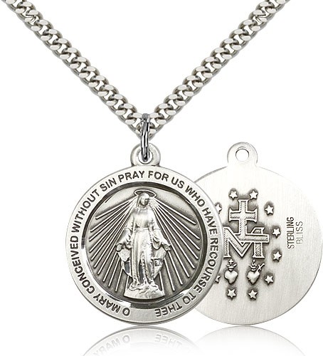 Miraculous Medal, Sterling Silver - 24" 2.4mm Rhodium Plate Endless Chain