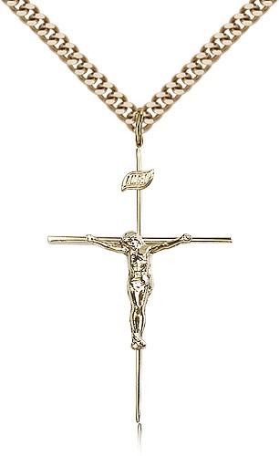 Crucifix Pendant, Gold Filled - 24" 2.4mm Gold Plated Endless Chain
