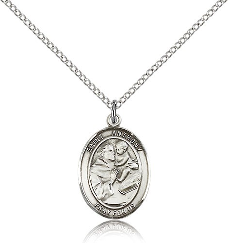 St. Anthony of Padua Medal, Sterling Silver, Medium - 18" 1.2mm Sterling Silver Chain + Clasp