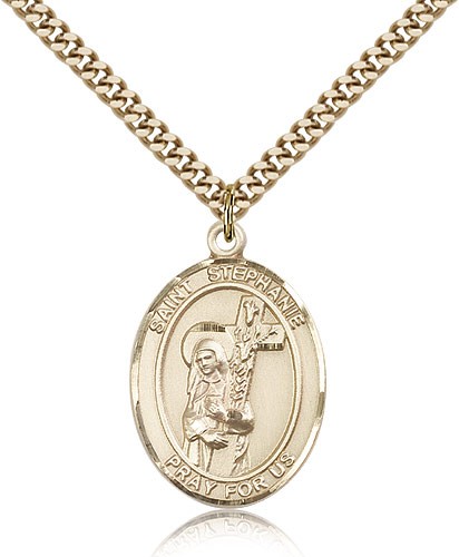 St. Stephanie Medal, Gold Filled, Large - 24" 2.4mm Gold Plated Chain + Clasp