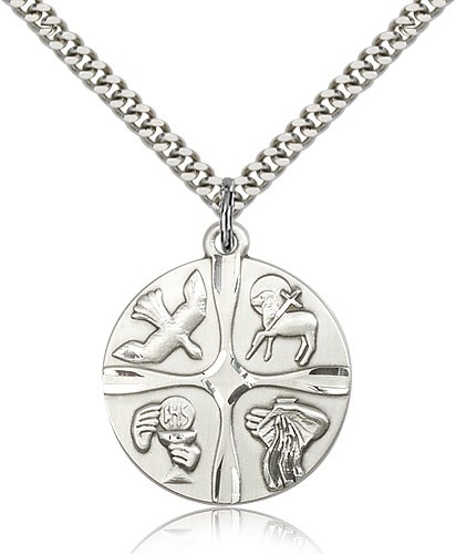 Christian Life Medal, Sterling Silver - 24" 2.4mm Rhodium Plate Endless Chain