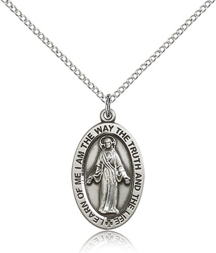 Scapular Medal, Sterling Silver - 18" 1.2mm Sterling Silver Chain + Clasp