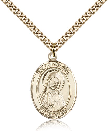 St. Monica Medal, Gold Filled, Large - 24" 2.4mm Gold Plated Chain + Clasp