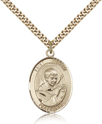 St. Robert Bellarmine Medal, Gold Filled, Large - 24" 2.4mm Gold Plated Chain + Clasp