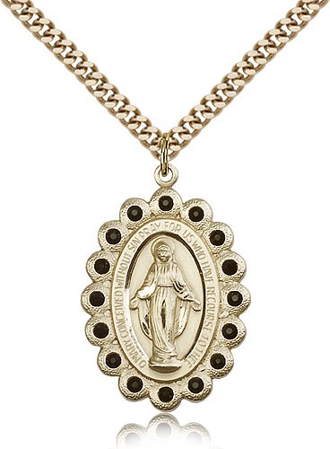 Miraculous Medal, Gold Filled - 24" 2.4mm Gold Plated Endless Chain