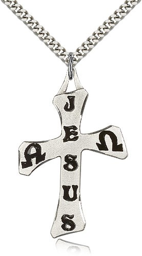 Cross Pendant, Sterling Silver - 24" 2.4mm Rhodium Plate Endless Chain