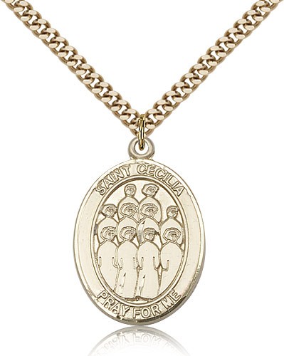 St. Cecilia Choir Medal, Gold Filled, Large - 24" 2.4mm Gold Plated Chain + Clasp