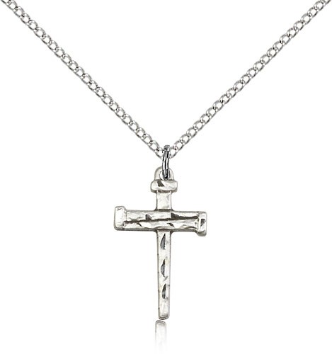 Nail Cross Pendant, Sterling Silver - 18" 1.2mm Sterling Silver Chain + Clasp