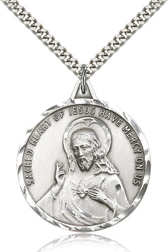 Scapular Medal, Sterling Silver - 24" 2.4mm Rhodium Plate Endless Chain