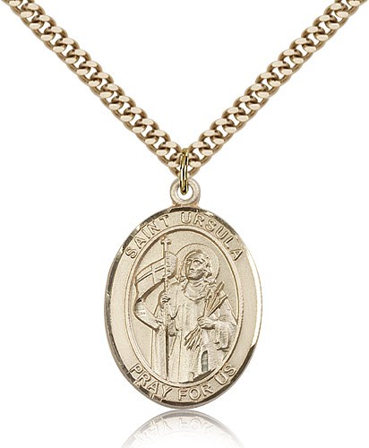 St. Ursula Medal, Gold Filled, Large - 24" 2.4mm Gold Plated Chain + Clasp