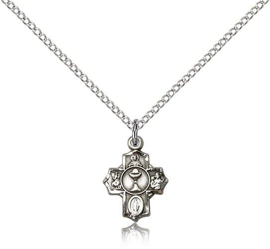 Communion 5 Way Cross Pendant, Sterling Silver - 18" 1.2mm Sterling Silver Chain + Clasp