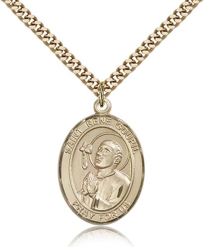 St. Rene Goupil Medal, Gold Filled, Large - 24" 2.4mm Gold Plated Chain + Clasp