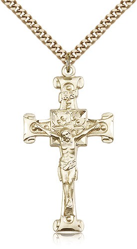 Crucifix Pendant, Gold Filled - 24" 2.4mm Gold Plated Endless Chain