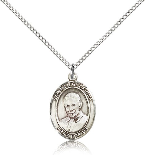 St. Luigi Orione Medal, Sterling Silver, Medium - 18" 1.2mm Sterling Silver Chain + Clasp